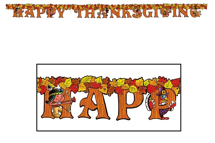 Beistle Club Pack of 12 &#x22;Happy Thanksgiving&#x22; Jointed Party Streamer Banners 72&#x22;