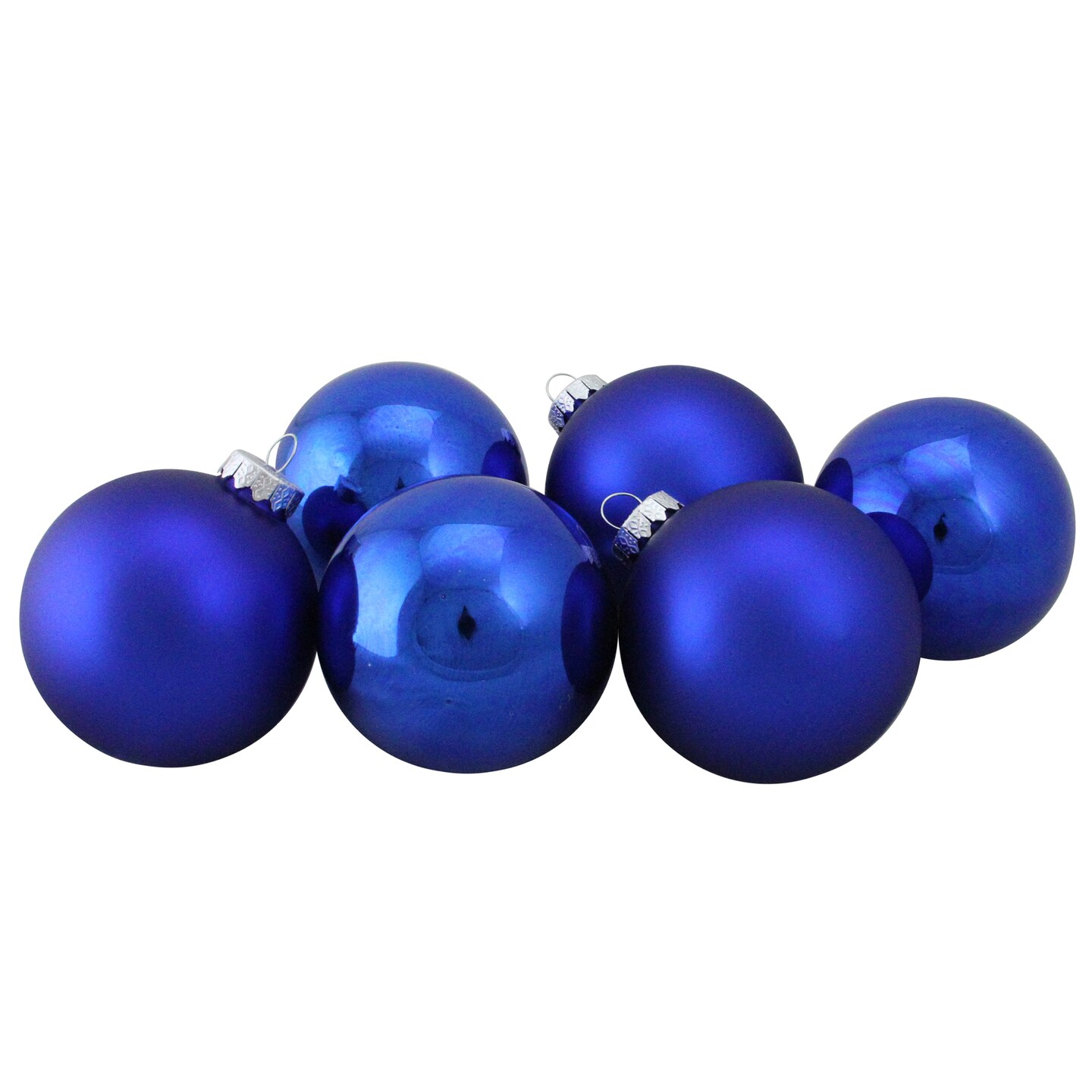 Northlight Shiny and Matte Glass Ball Christmas Ornaments - 3.25&#x22; (80mm) - Royal Blue  - 6ct