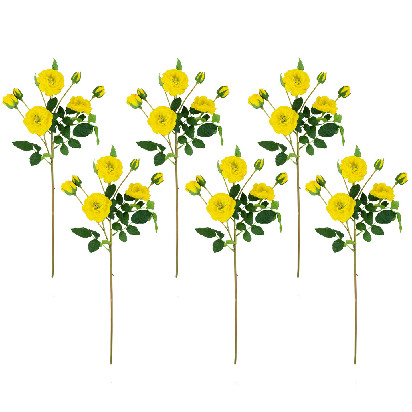 Northlight Real Touch&#x2122; Yellow Artificial Camellia Rose Floral Sprays, Set of 6 - 23&#x22;