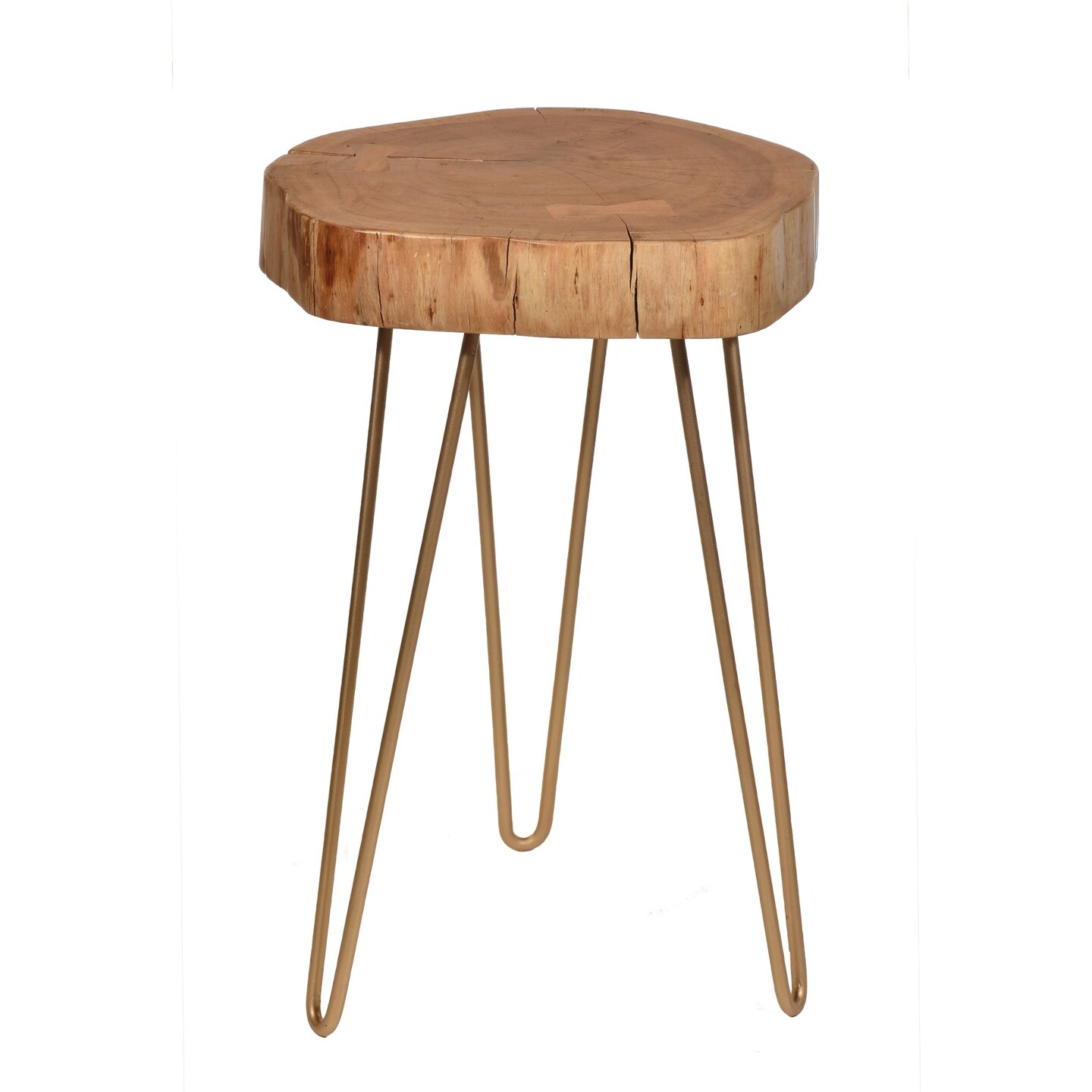 Contemporary Home Living 26" Brown and Gold Accent Table with Hairpin Legs