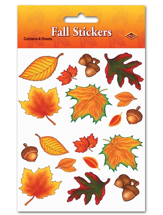 Beistle Club Pack of 48 Fall Harvest Autumn Leaf Sticker Sheets 7.5&#x22;