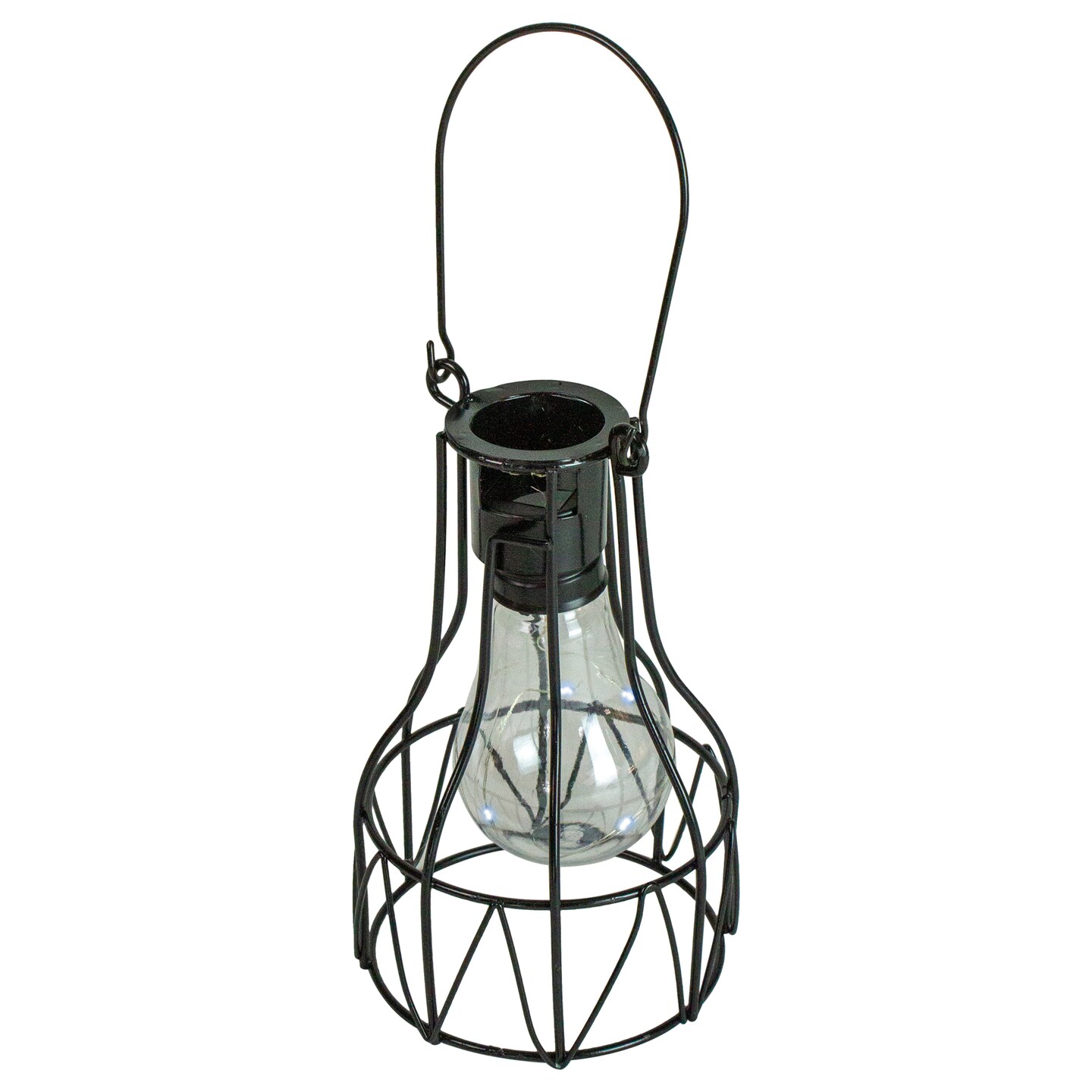 Northlight 6.5" Black Geometric Edison Outdoor Hanging Solar Lantern with Handle