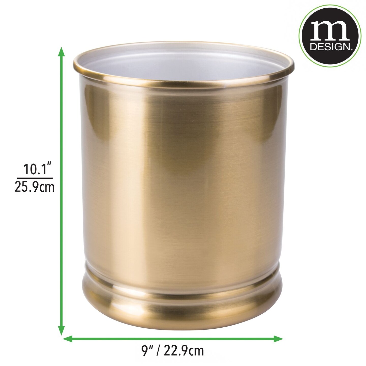 mDesign Metal Round Small Trash Can Wastebasket Garbage Bin, 2 Pack - Soft Brass