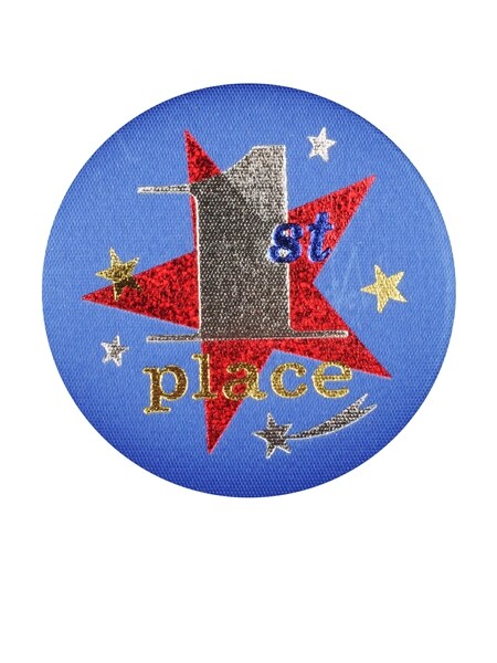 Beistle Club Pack of 6 Blue 1st Place Satin Decorative Buttons with Red Star 2&#x22;