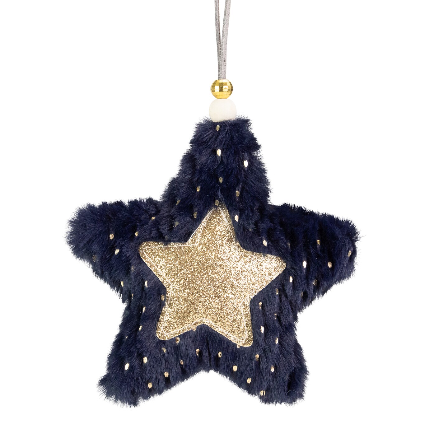 Northlight 5.5&#x22; Blue and Gold Plush Star Christmas Ornament