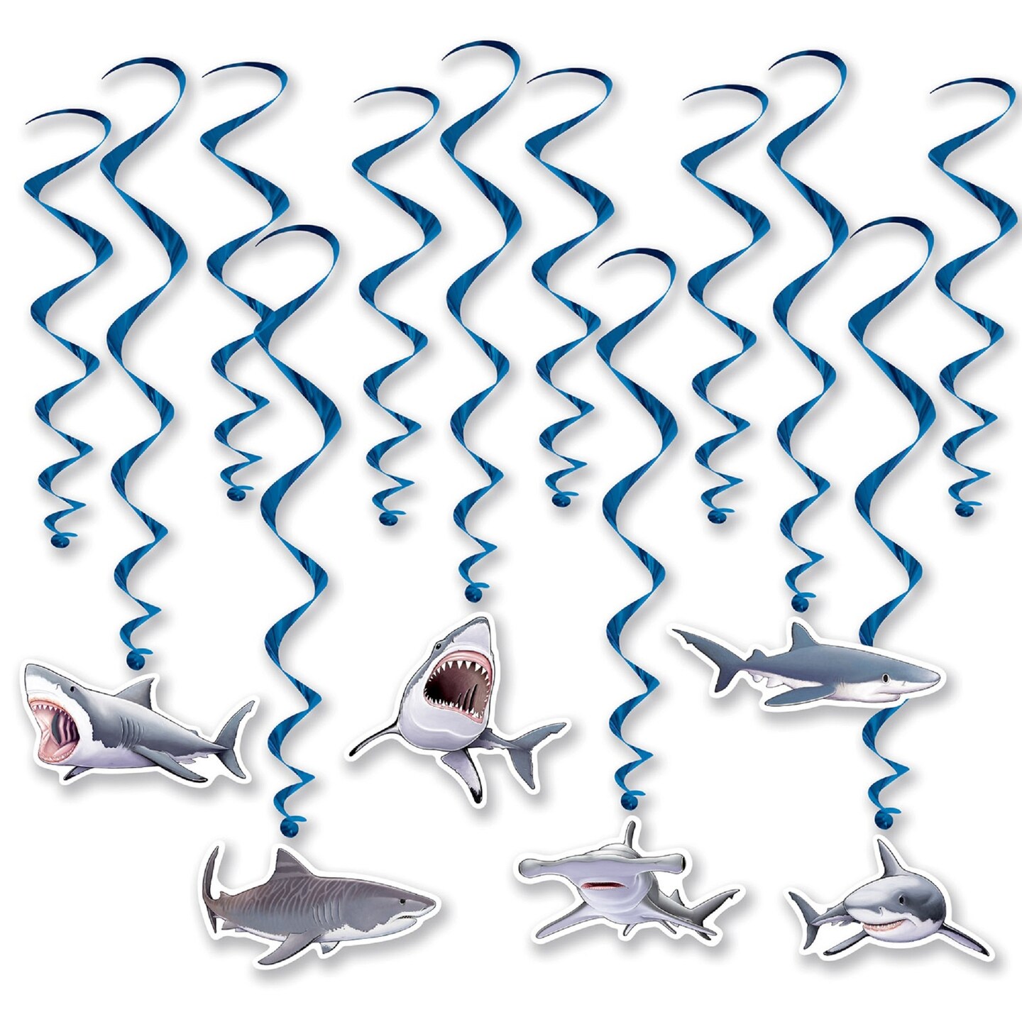 Beistle Set of 72 Blue and Silver Shark Party Whirls 25&#x201D;