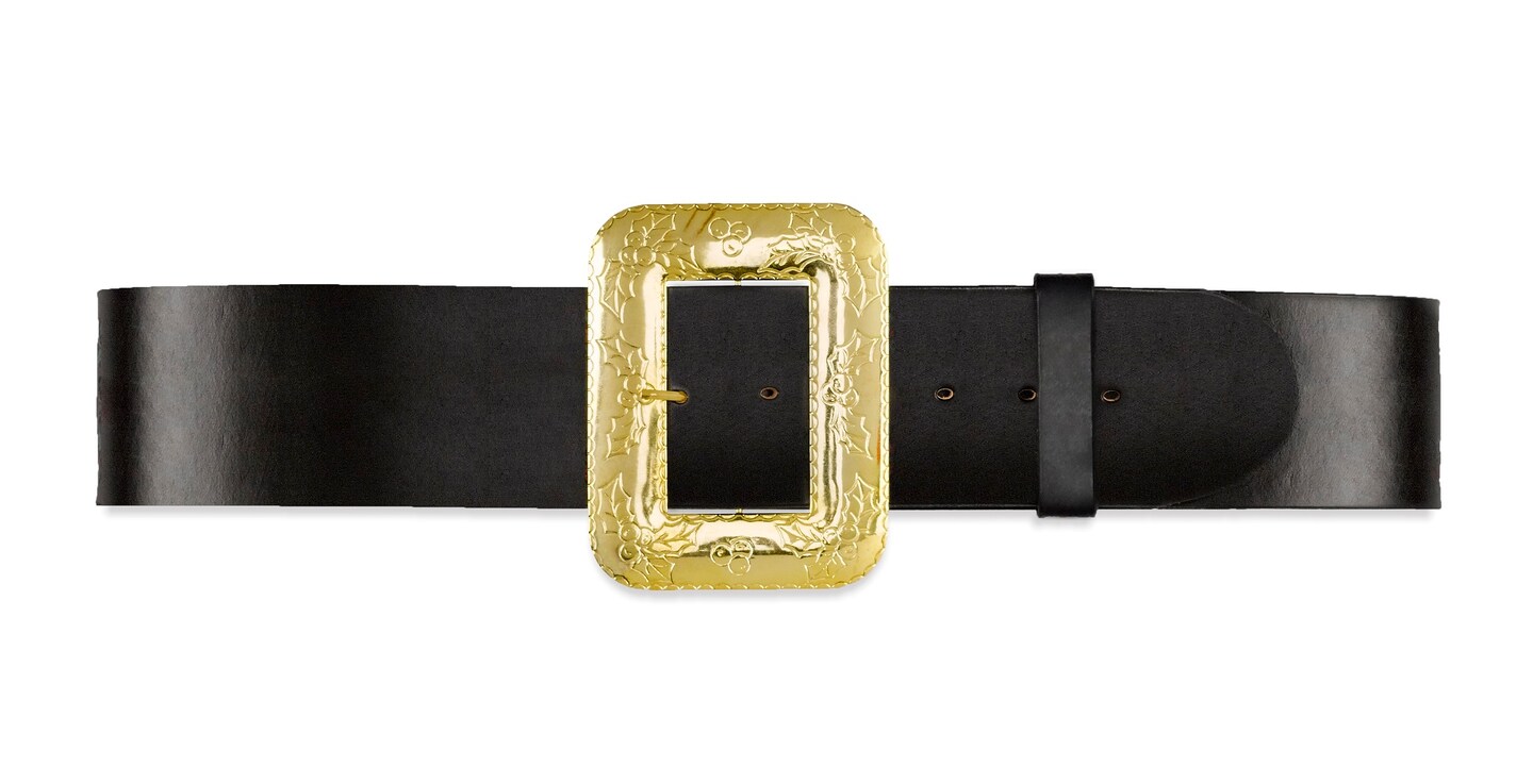 The Costume Center Black and Gold Leather Santa Belt with Buckle – Size 50”- 62”
