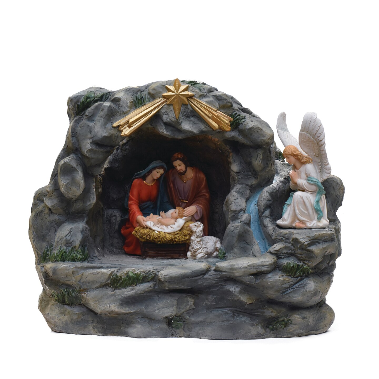 Northlight 18.5&#x22; Holy Family and Angel Religious Nativity Fountain with Lamp Tabletop Christmas Decoration