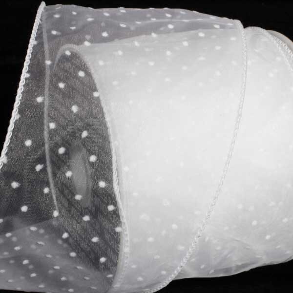 The Ribbon People Sheer White Polka Dot Pattern Wired Craft Ribbon 2.5" x 40 Yards
