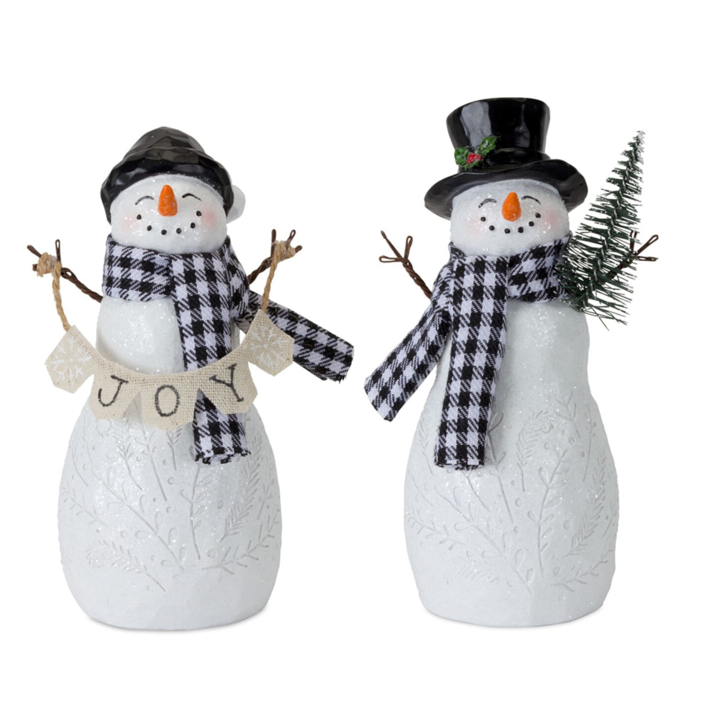 Contemporary Home Living Set of 4 White and Black Traditional Christmas Snowman Figurines 6&#x22;