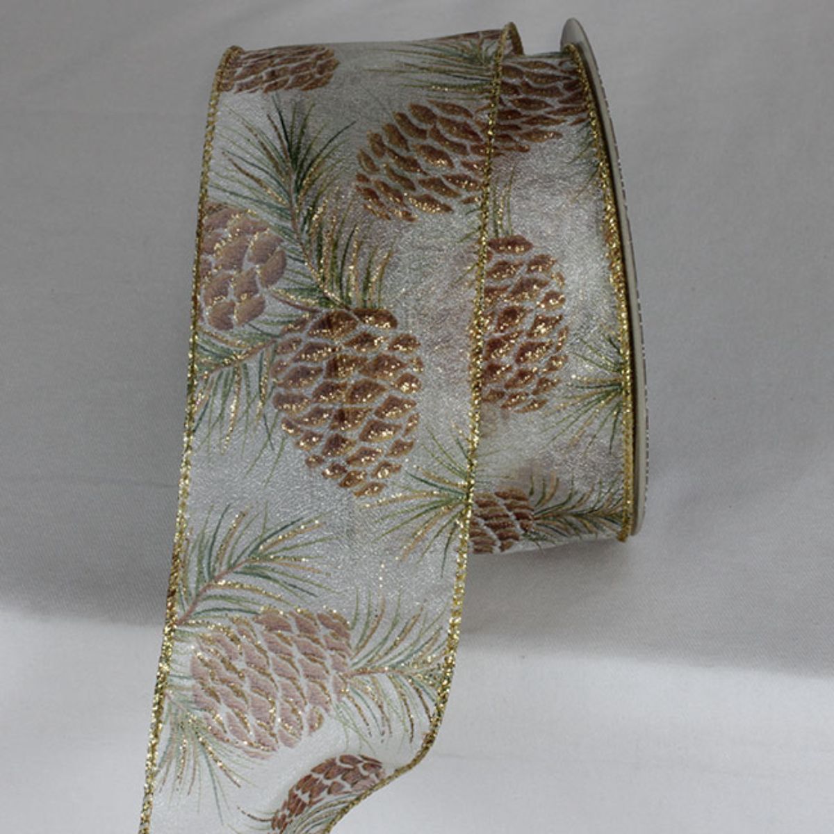 The Ribbon People Brown and Green Pine Cone Wired Craft Ribbon 2.5&#x22; x 20 Yards