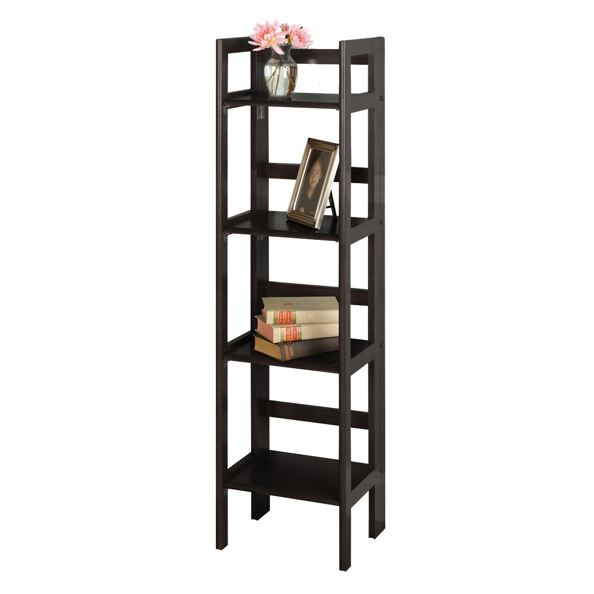 Contemporary Home Living 51.25&#x22; Black Elegant Terry Tall 4-Tier Folding Bookcase Shelf