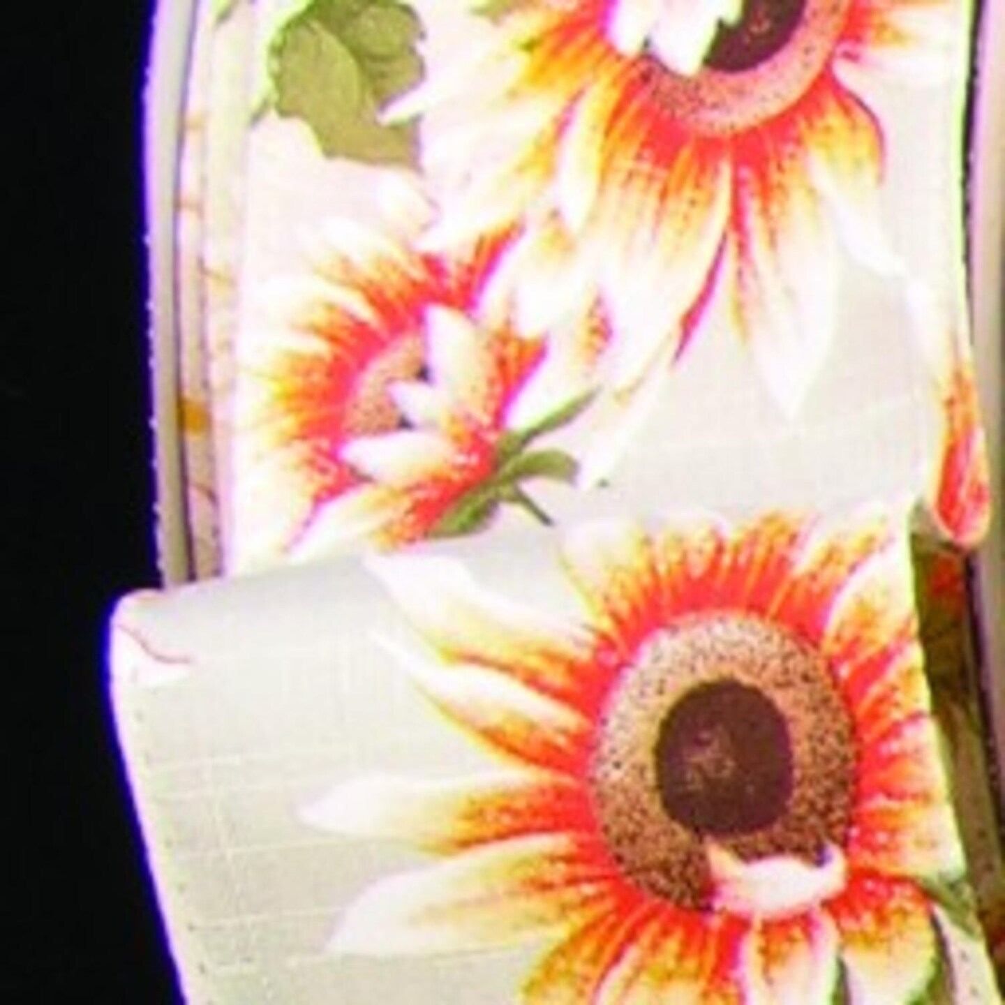 The Ribbon People Ivory and Yellow Sunflower Meadow Print Wired Craft Ribbon 2.5&#x22; x 20 Yards