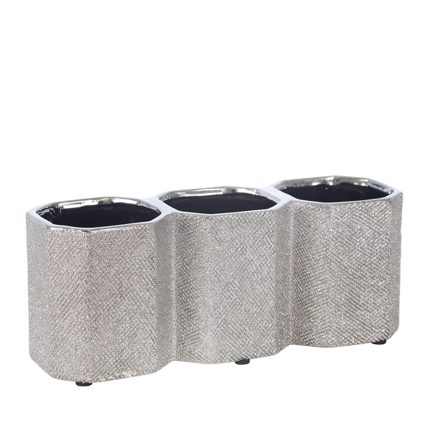 Kingston Living Glam 3 Cup Pencil Holder - 9.75&#x22; - Silver and Black