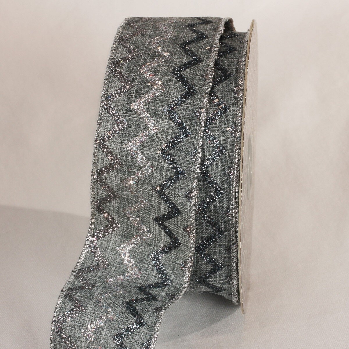 The Ribbon People Silver and Gray Sparkle Chevron Wired Craft Ribbon 2" x 20 Yards