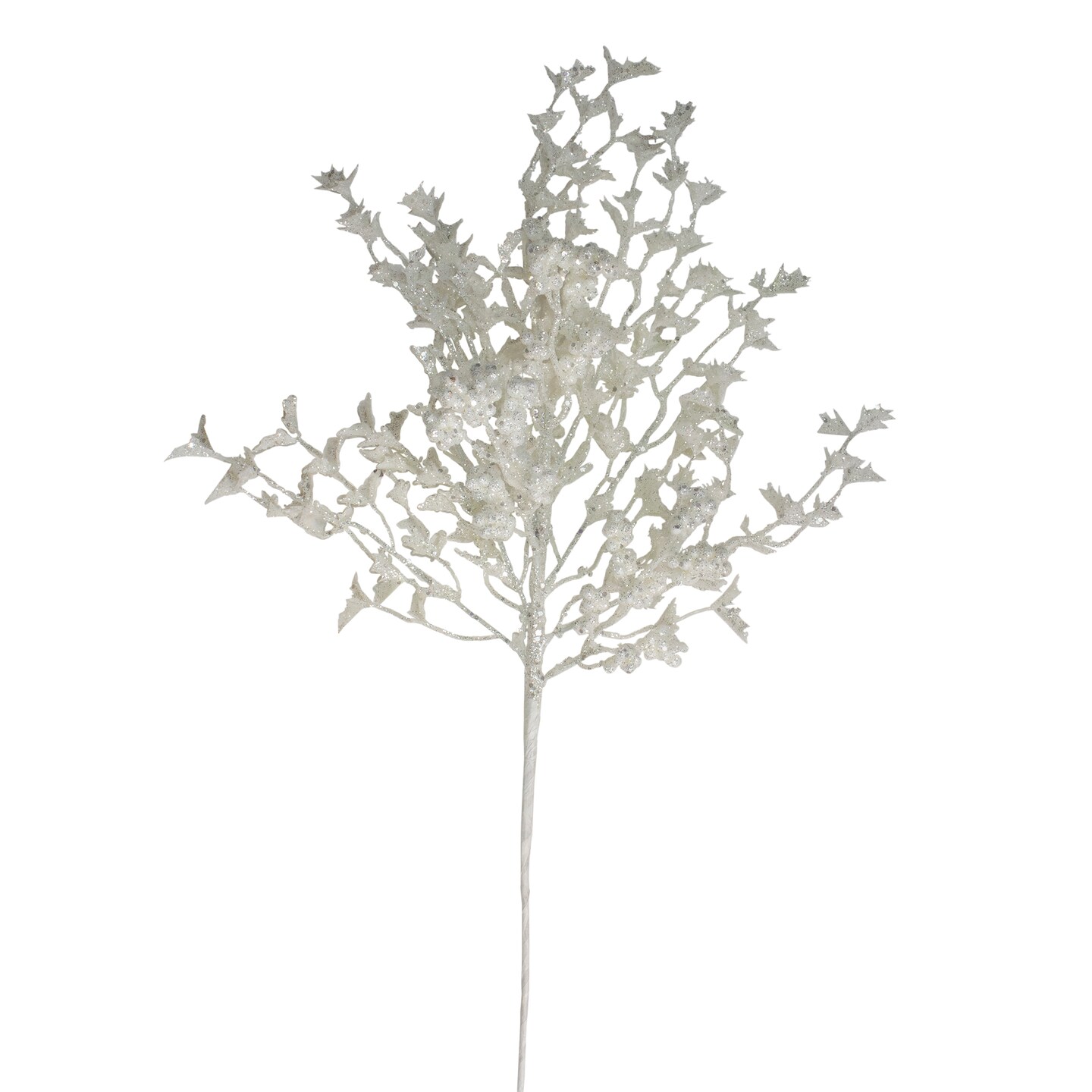 Northlight 26&#x22; White Glittered Holly Leaves and Berries Artificial Christmas Spray