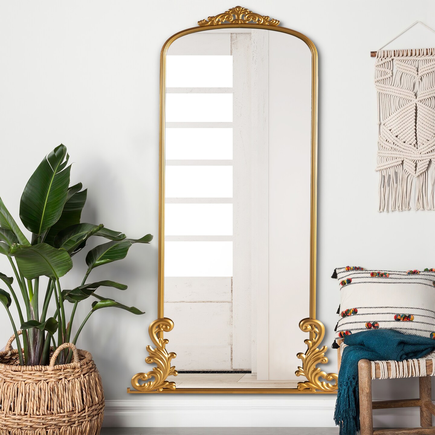 Arched Full Length Mirror Vintage Carved Mirror Iron Frame Wall Mirror