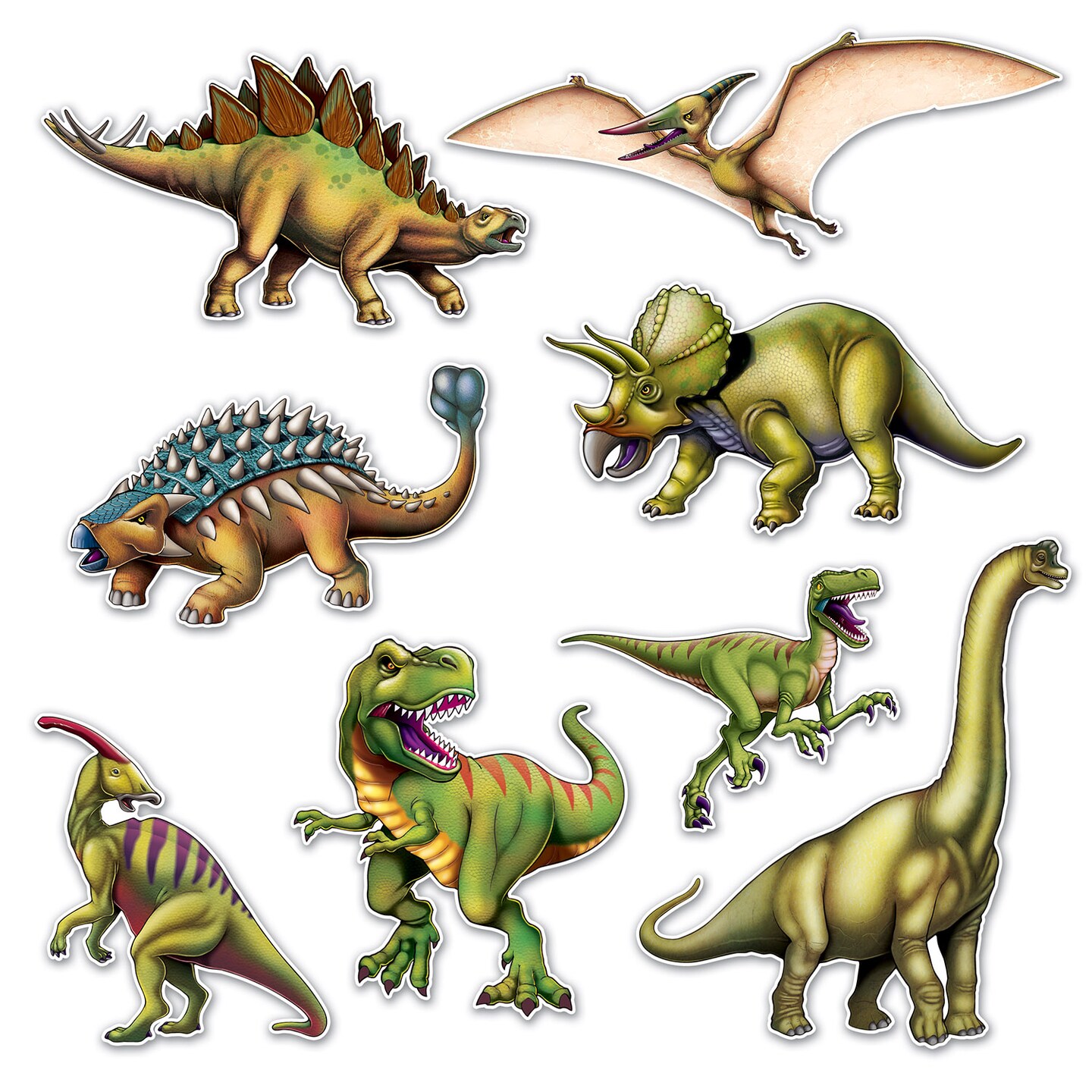 Party Central Club Pack of 96 Green and Brown Dinosaur Cutouts 19"