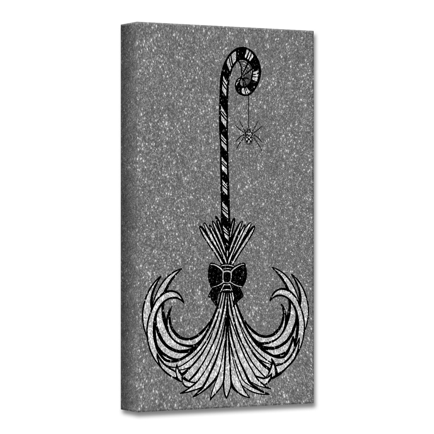 Crafted Creations Black and Gray Glam Broomstick II Canvas Halloween