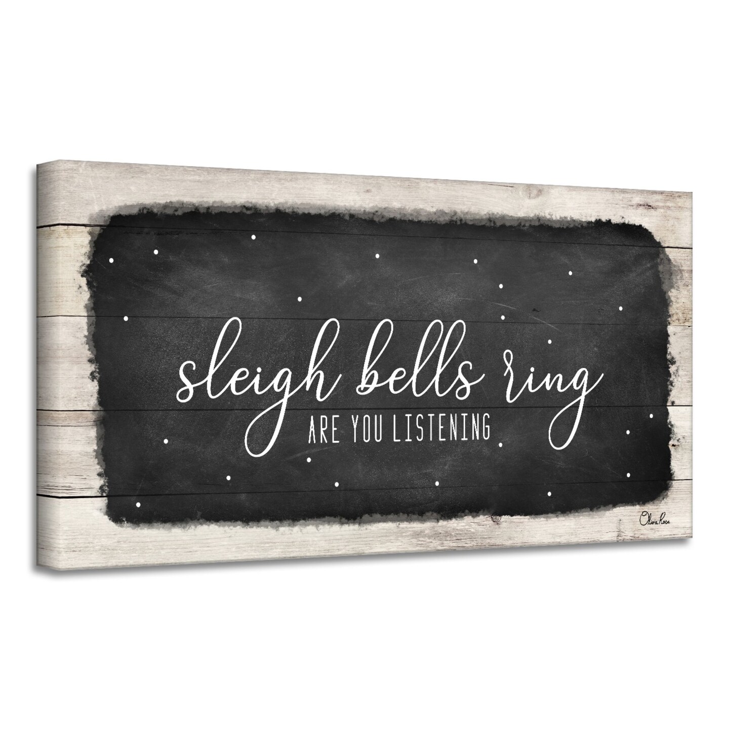 Crafted Creations Black and White 'Sleigh Bells Ring' Canvas Christmas Wall Art Decor 8" x 16"