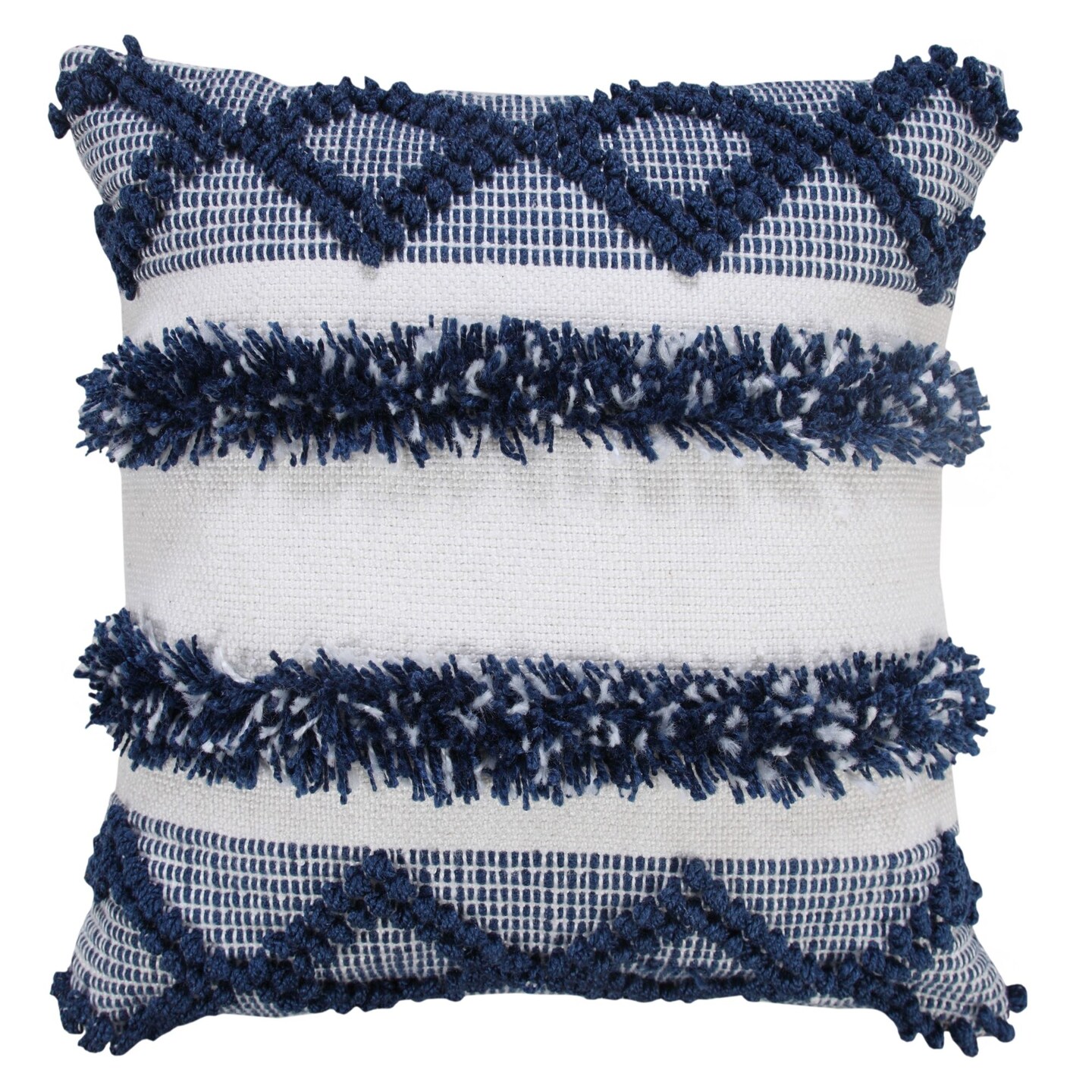 Laddha Home Designs 20&#x22; Blue and White Diamond Twist Striped Square Throw Pillow