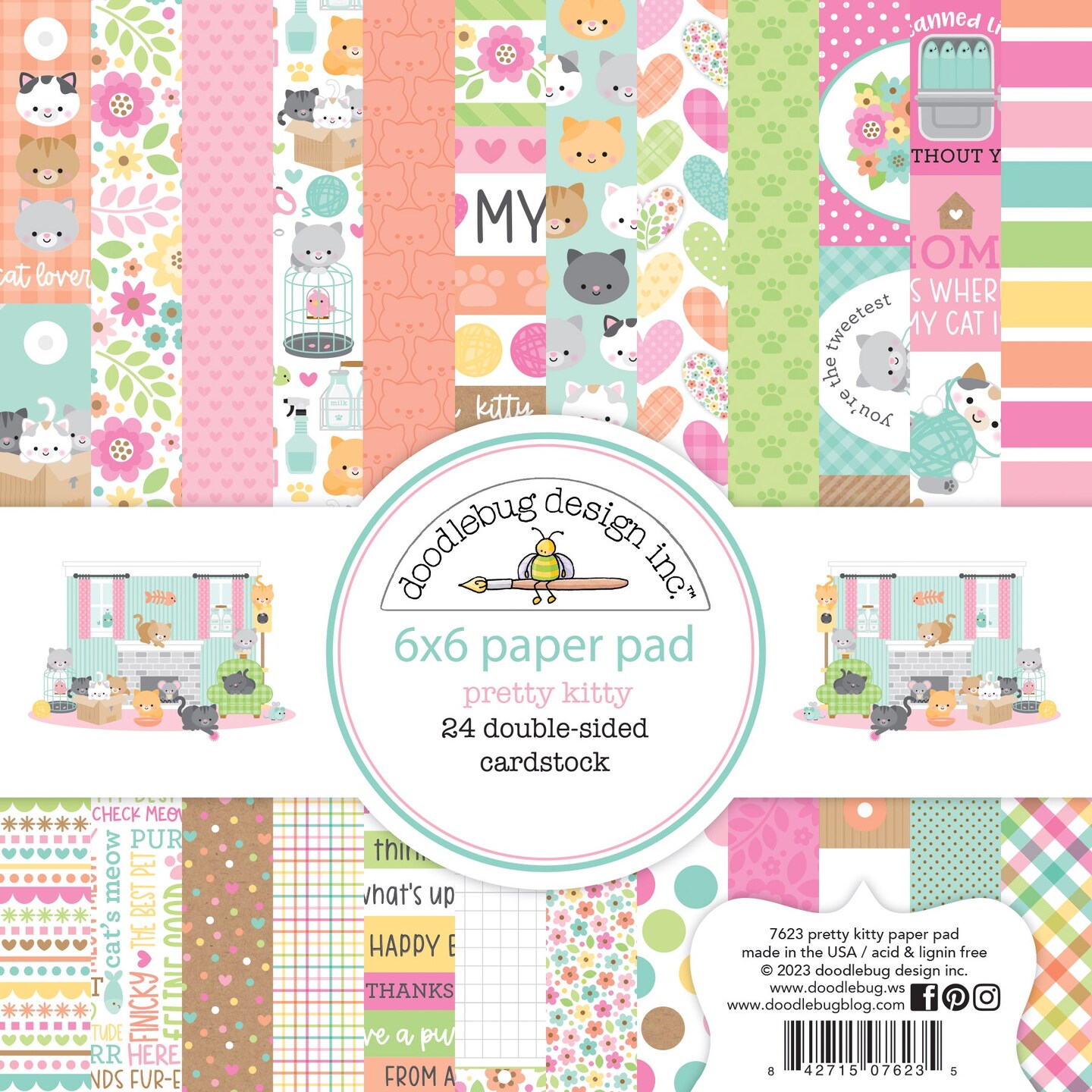 Doodlebug Double-Sided Paper Pad 6&#x22;X6&#x22; 24/Pkg-Pretty Kitty
