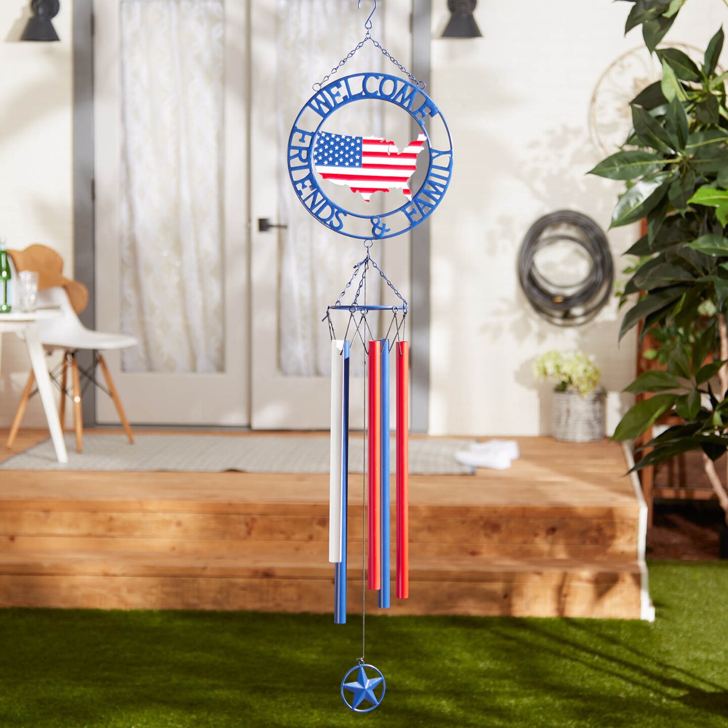 Accent Plus Home Decorative Welcome Friends & Family Patriotic Wind Chimes