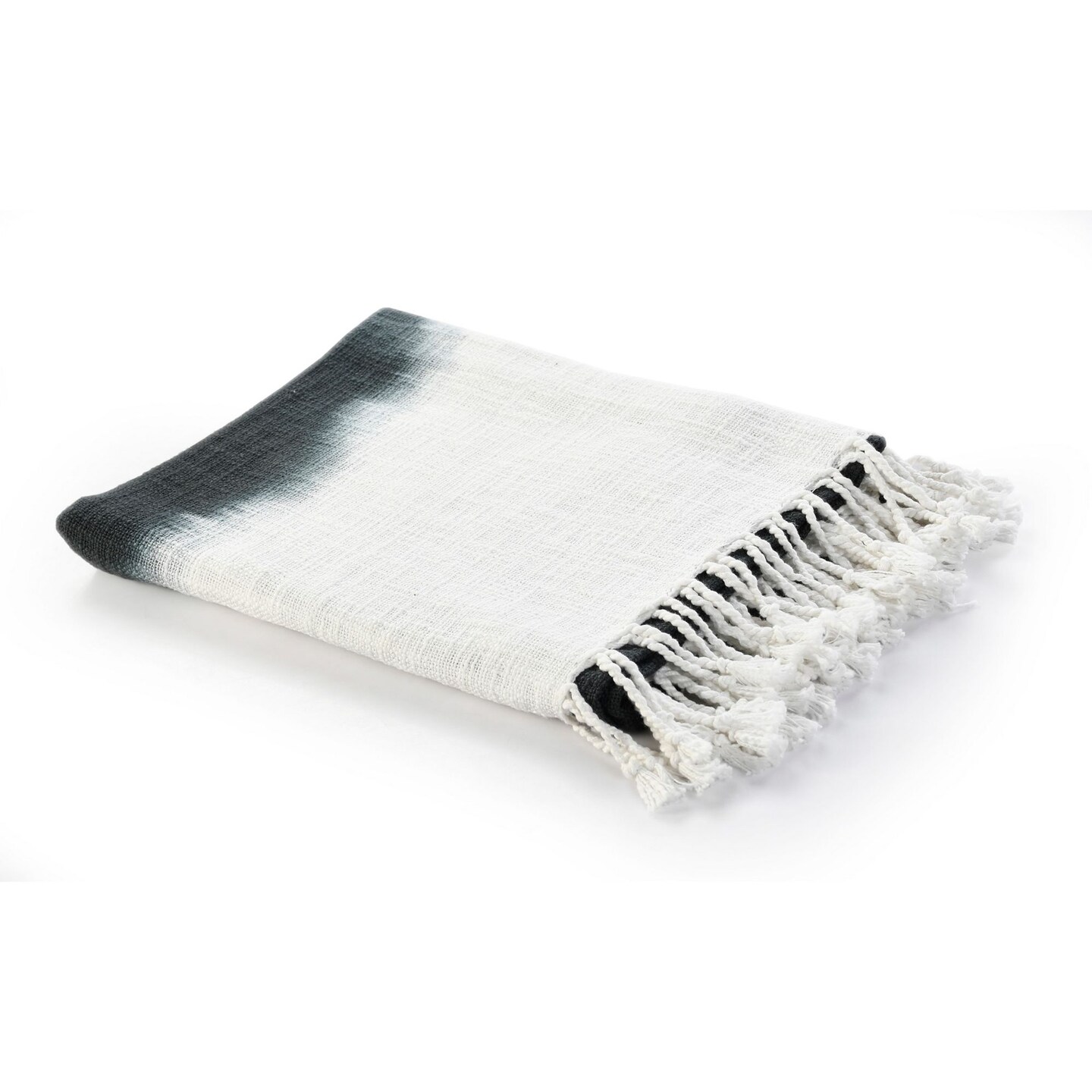 Laddha Home Designs Black and White Shibori Slab Fringed Throw Blanket 50" x 60"