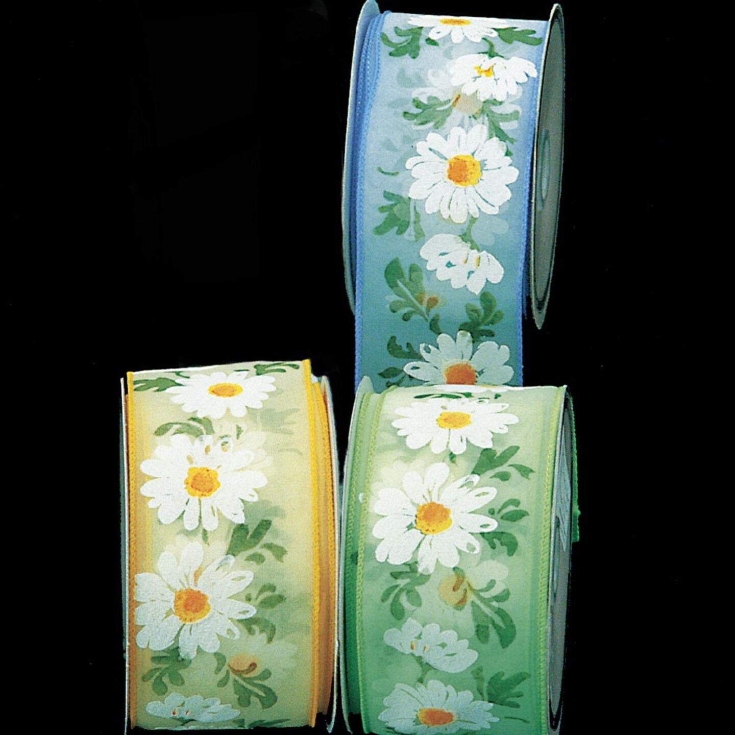 The Ribbon People Sheer Light Blue Daisy Print Wired Craft Ribbon 2.5&#x22; x 20 Yards