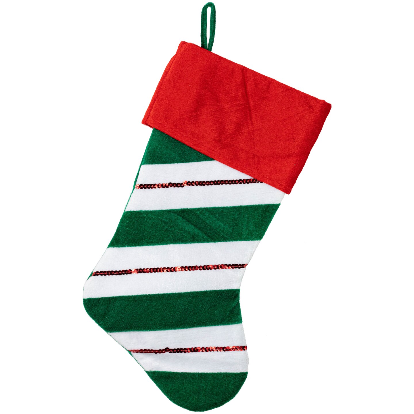 Northlight 18" Red and Green Velvet Sequin Stripe Christmas Stocking Michaels