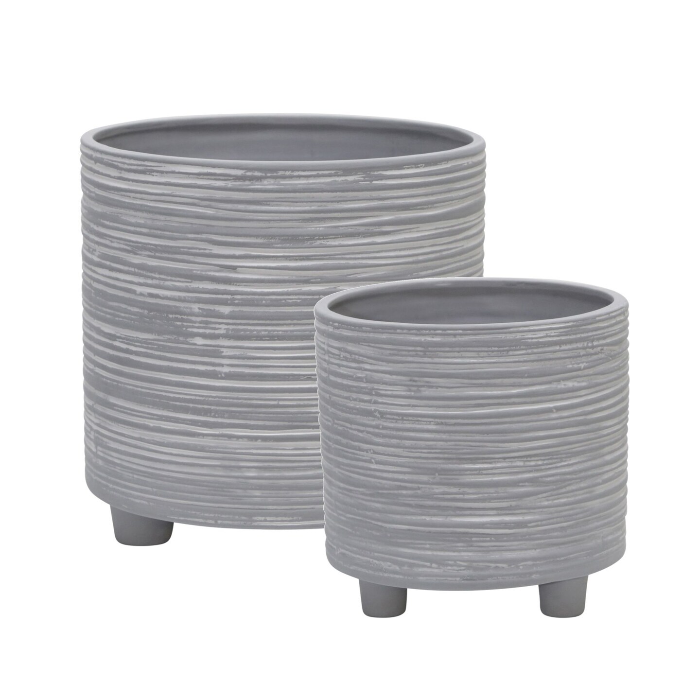 Kingston Living Ceramic Lines Outdoor Footed Planters - 8" - Gray - Set of 2