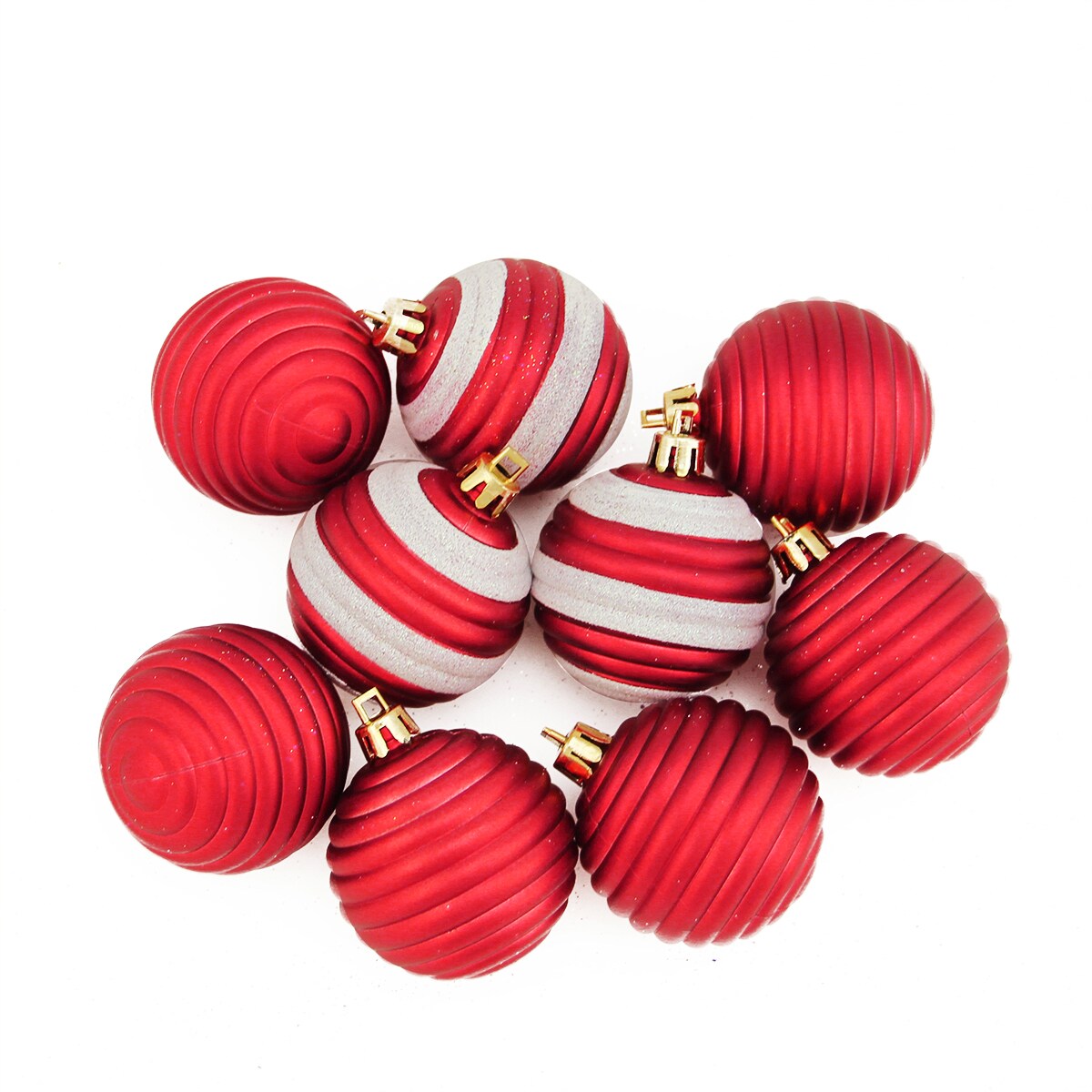 Northlight 9ct Matte Red and White Striped Shatterproof Christmas Ball Ornaments 2" (50mm)