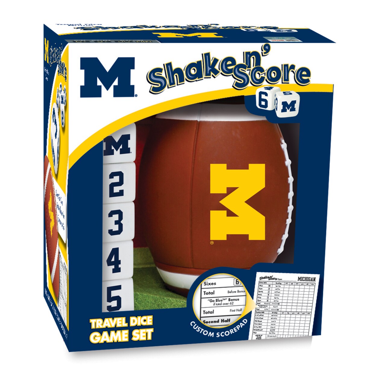 Masterpieces   Officially Licensed NCAA Michigan Wolverines Shake N&#x27; Score Dice Game for Age 6 and Up