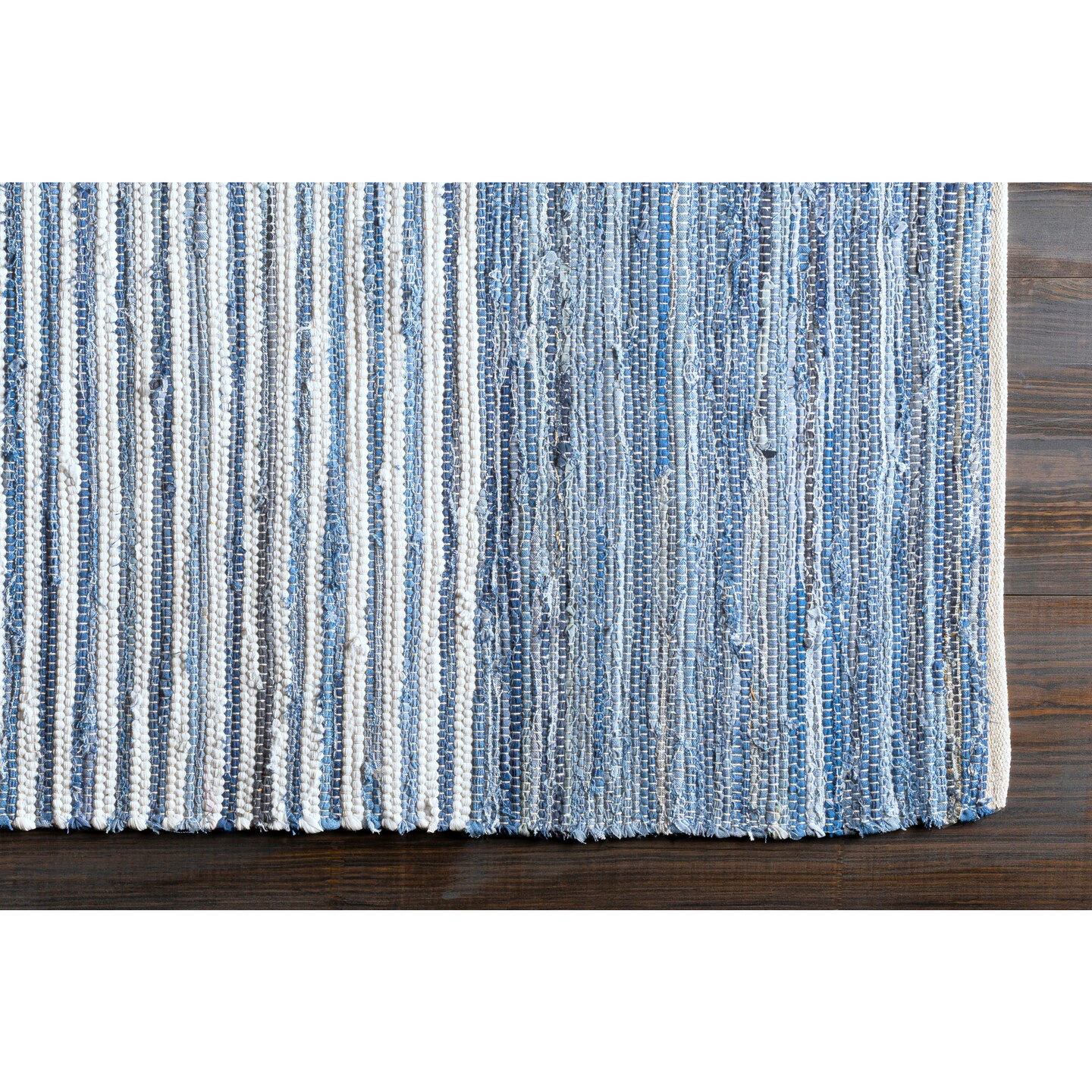 Tiwari Home 8&#x27; x 8&#x27; Striped Design Navy Blue and White Square Hand Loomed Area Rug