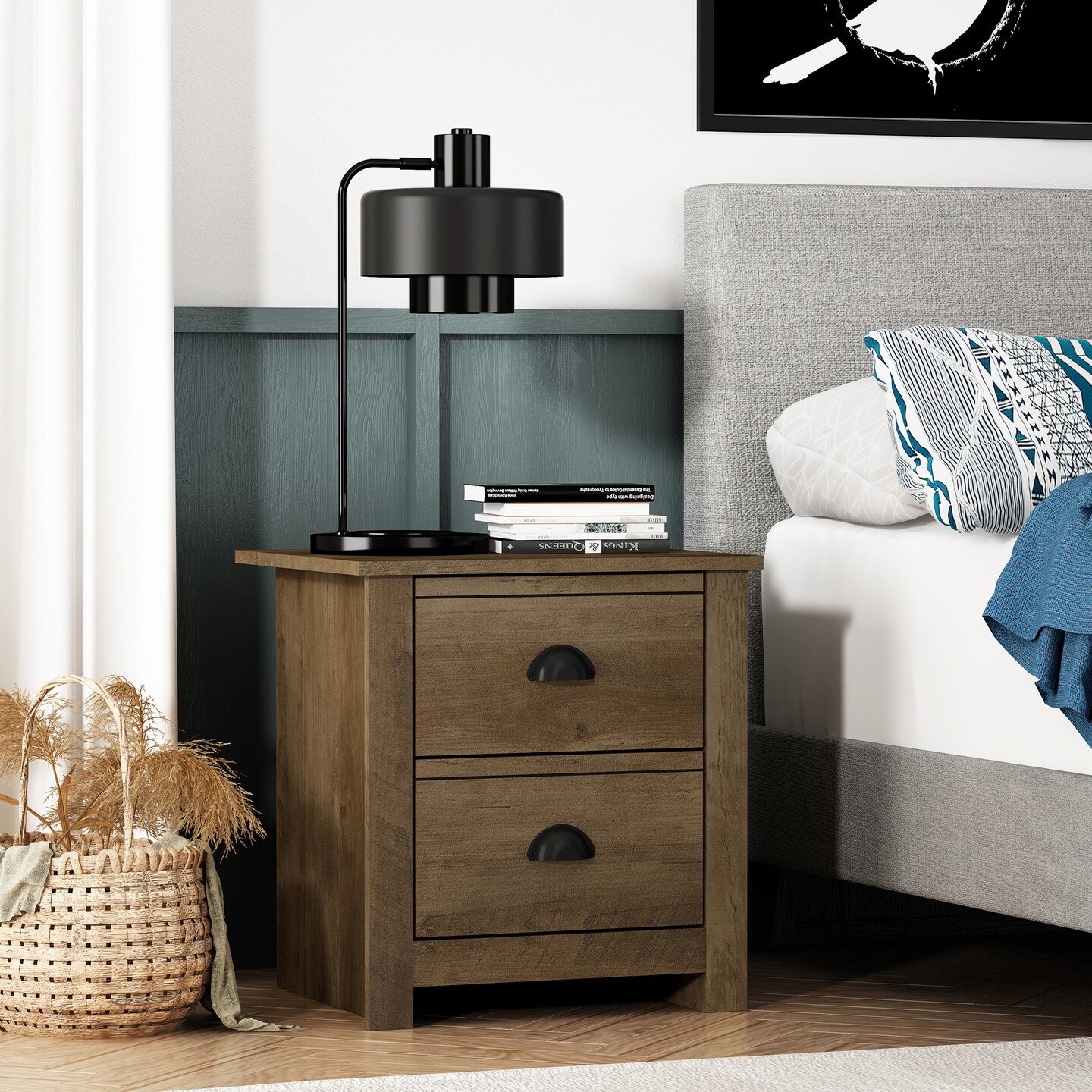 Geordano 2-Drawer Knotty Oak Nightstand (20&#x22; x 16.3&#x22; x 18.9&#x22;)