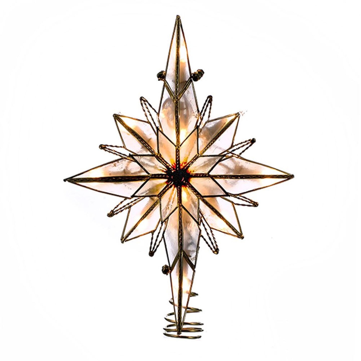 Kurt Adler 10&#x22; Multi-Point Star of Bethlehem Glass Gem Christmas Tree Topper, Clear Lights