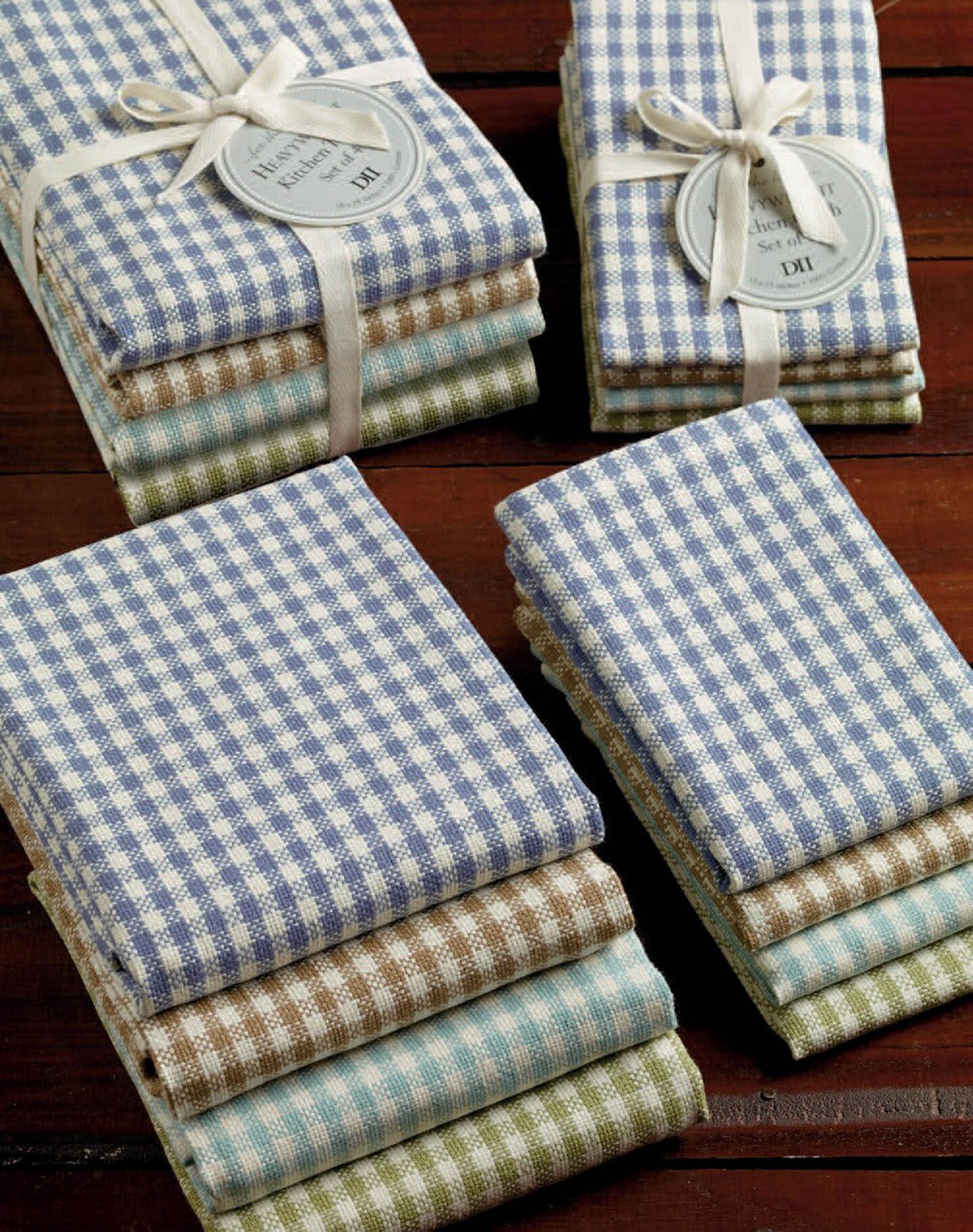Contemporary Home Living Gingham Heavy Duty Kitchen Dish Towels - 28&#x22; - Blue and Green - Set of 4
