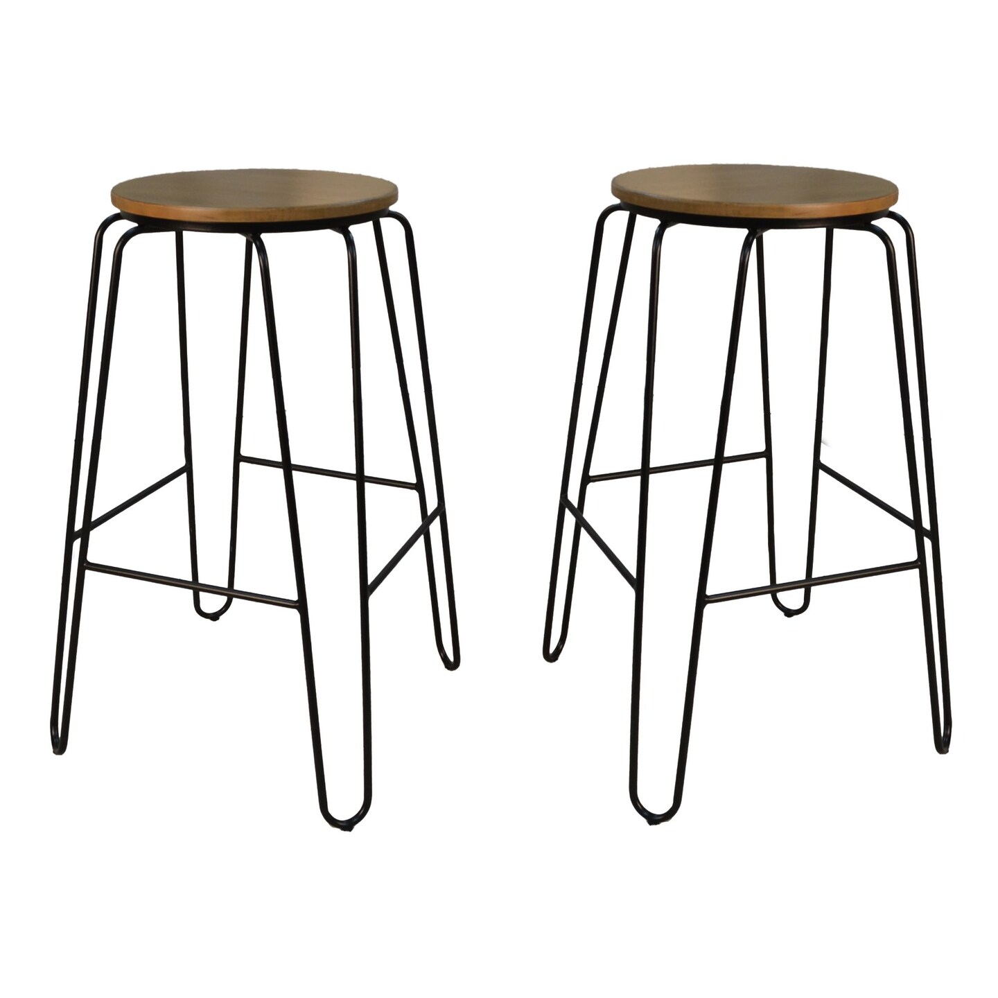 Contemporary Home Living Set of 2 Brown and Black Backless Bar Stools 29"