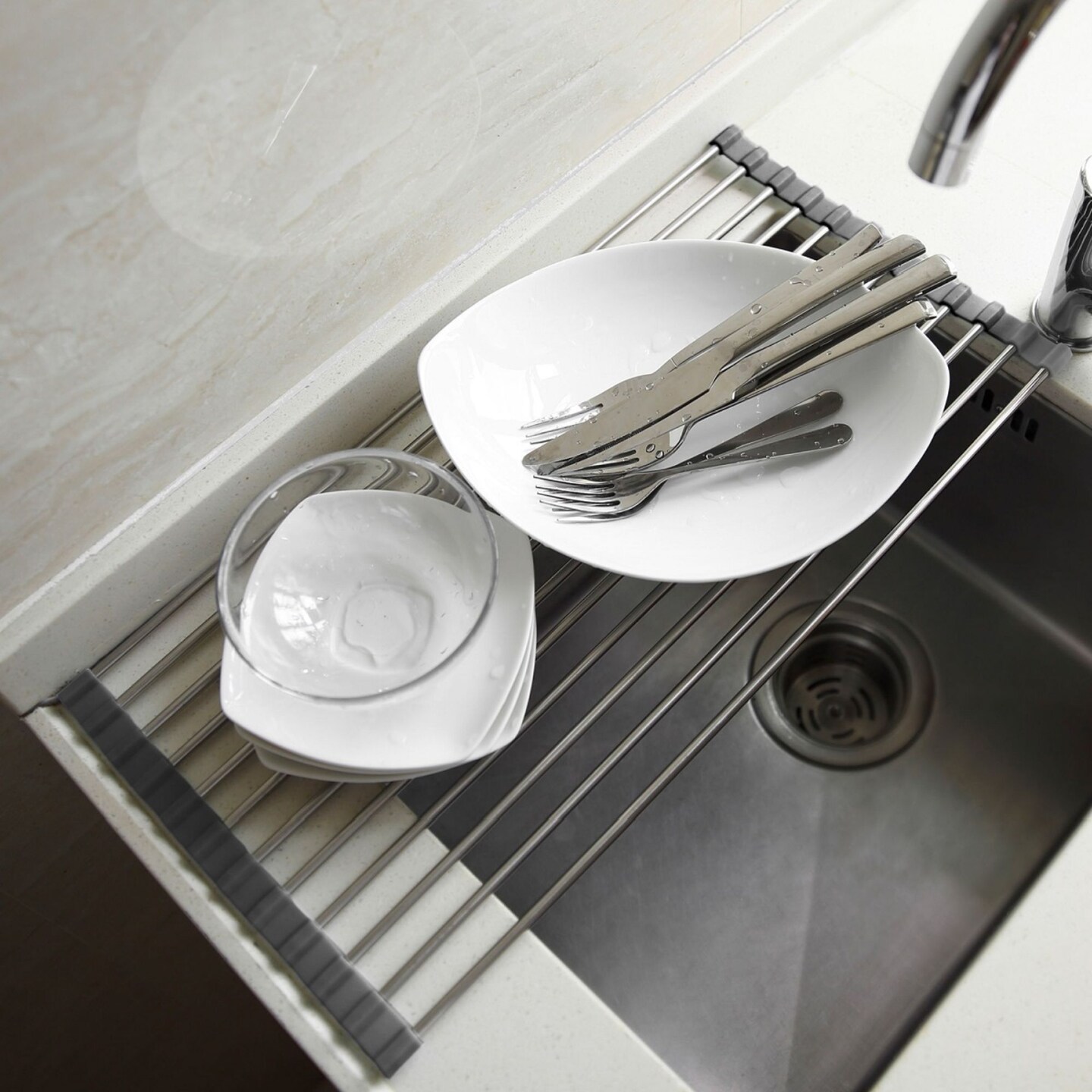 Grand Fusion Housewares Roll-Up Over The Sink Dish Drying Rack - Thumbnail 4