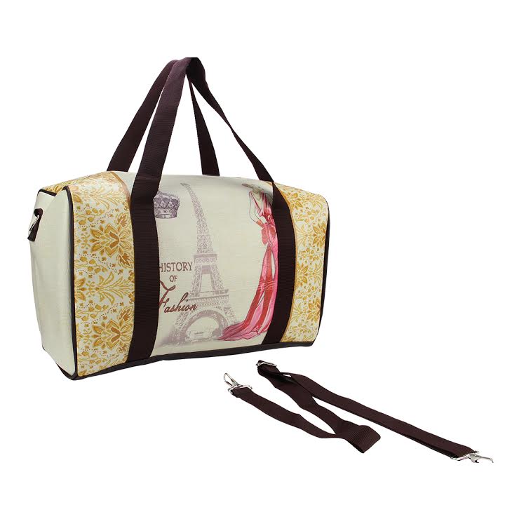 Northlight 16&#x22; Beige Vintage-Style Eiffel Tower and French Fashion Travel Bag with Handles and Crossbody Strap
