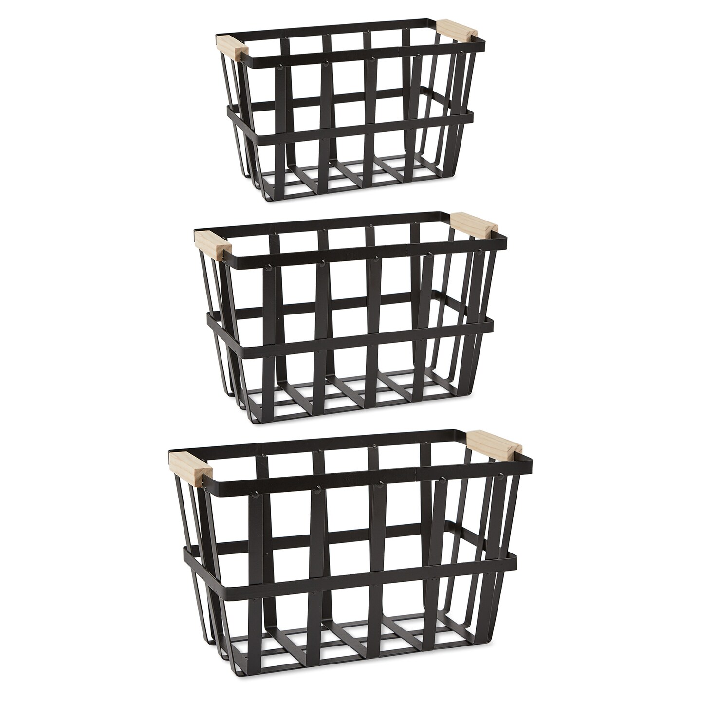 Contemporary Home Living Set of 3 Black and and Beige Home Essentials and Collectibles Urban Modern Metal Baskets, 25.5"