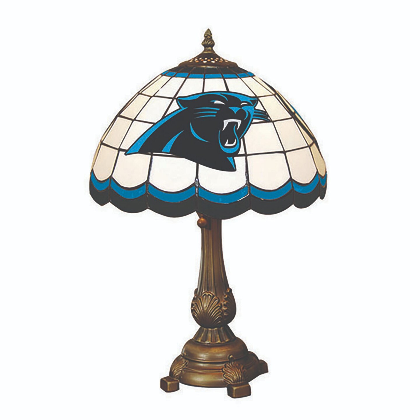 The Memory Company 19.5" White and Blue NFL Carolina Panthers Tiffany Table Lamp