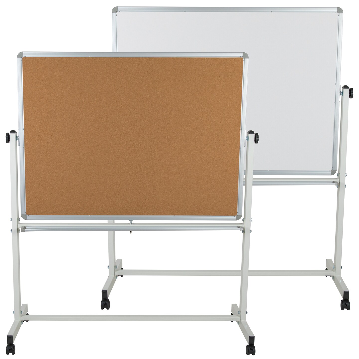 Flash Furniture 62.50&#x201D; Reversible Mobile Cork Bulletin Board and White Board with Pen Tray