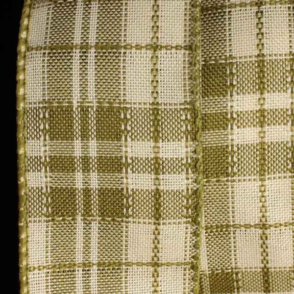 The Ribbon People Olive Green and Ivory Plaid Wired Craft Ribbon 1.5" x 40 Yards
