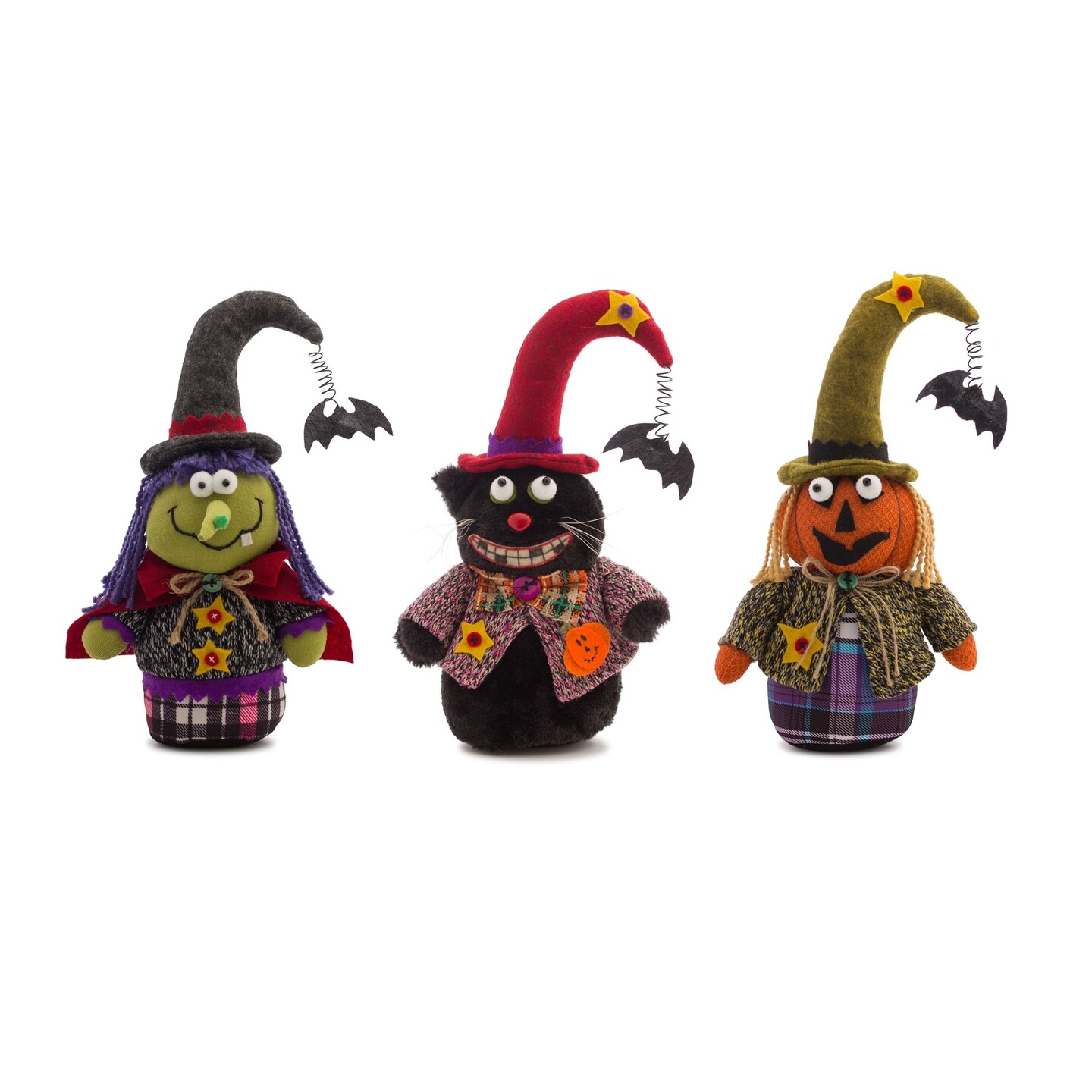 Melrose Witch Cat Halloween Tabletop Figurine - 13.5” - Green and Black - Set of 3