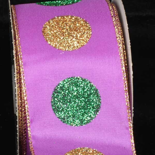 The Ribbon People Purple and Green Glitter Dots Wired Craft Ribbon 2.5&#x22; x 40 Yards