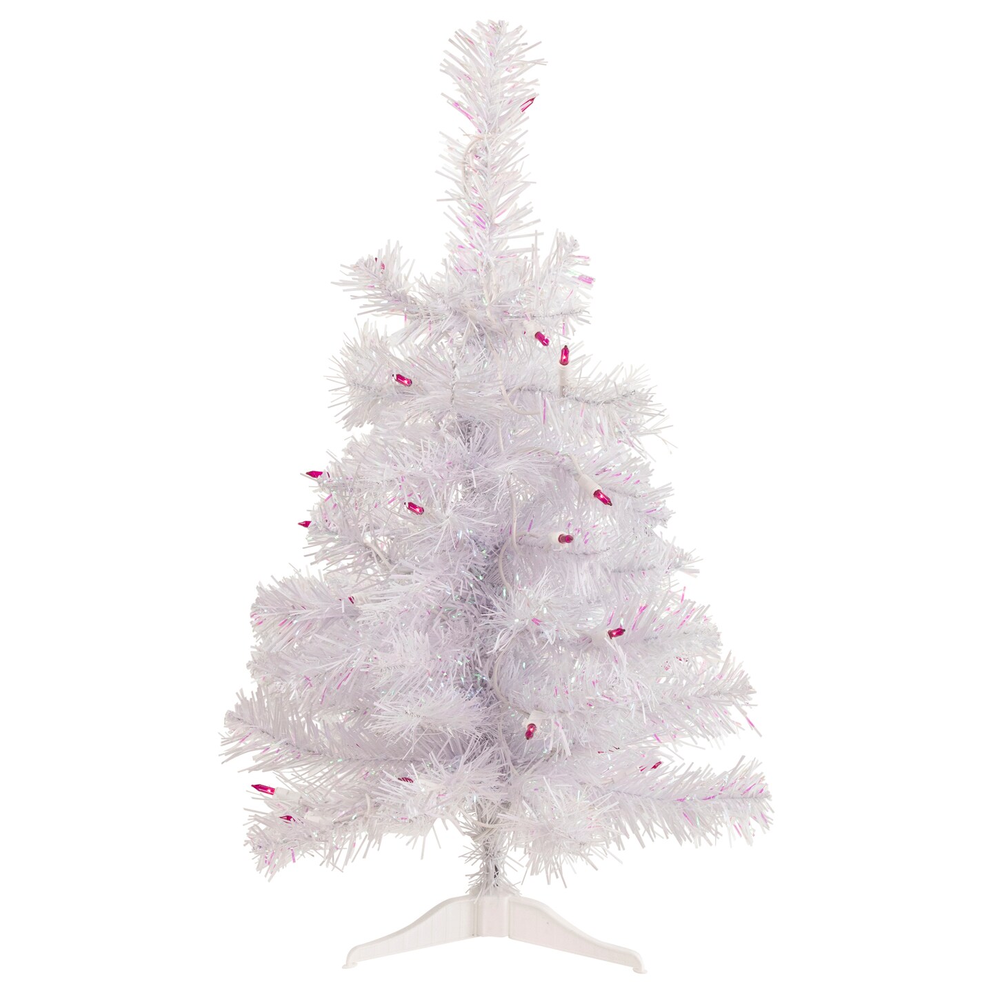 Northlight Pre-Lit Medium Rockport White Pine Artificial Christmas Tree - 2&#x27; - Pink Lights