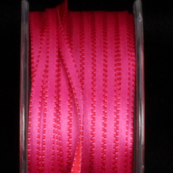 The Ribbon People Fuchsia Pink and Red Double Sided Satin with Stitched Edge Craft Ribbon 3/16&#x22; x 220 Yards