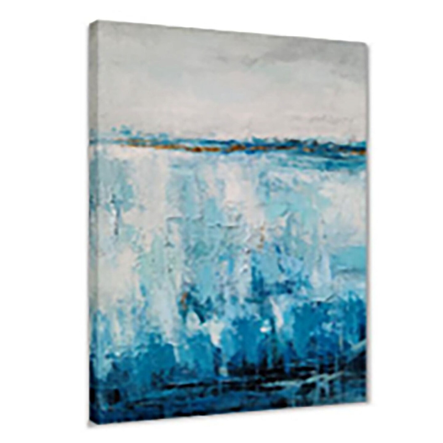 Kingston Living Blue and White Abstract Hand Embellished Canvas Print Wall Art 33&#x22; x 49&#x22;