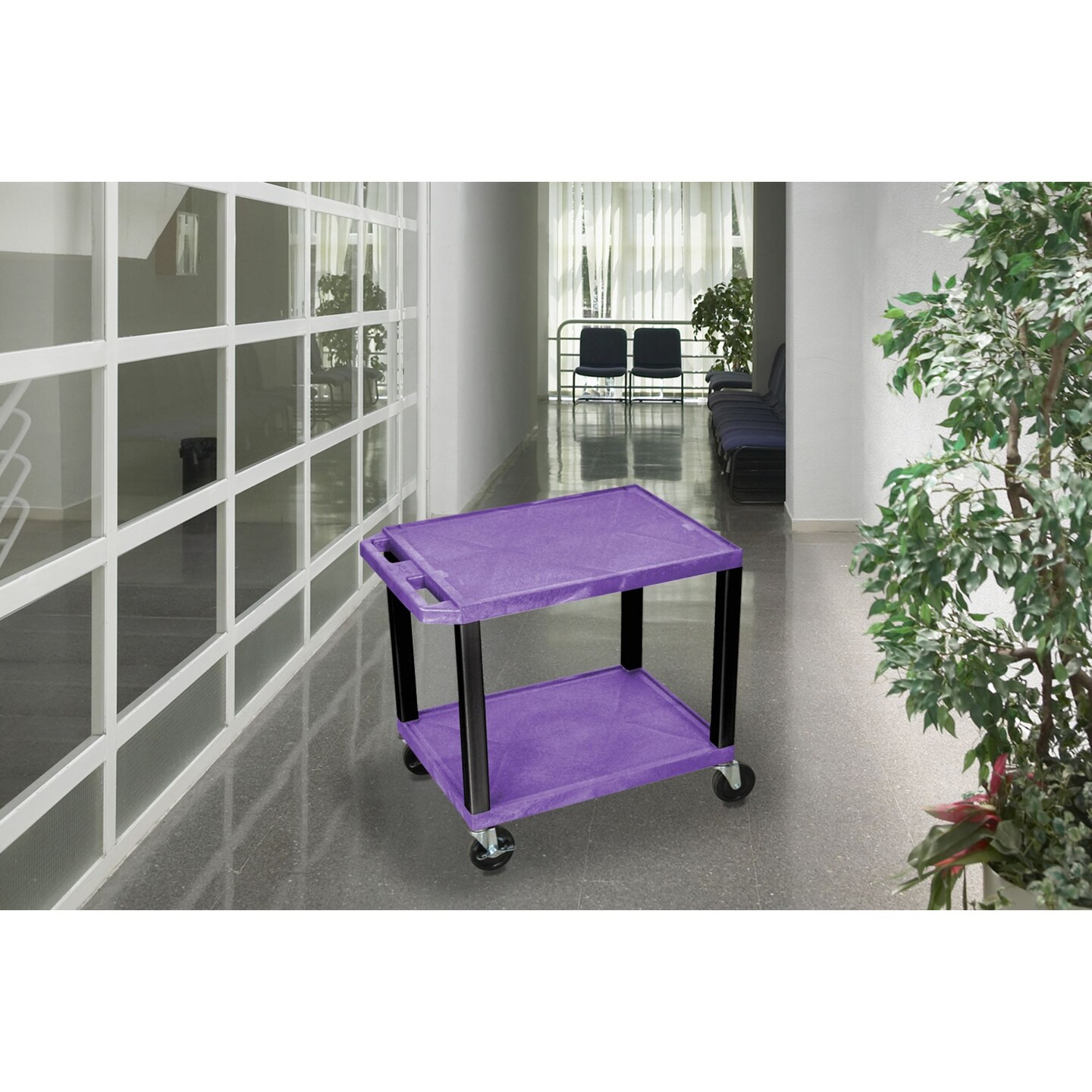 Luxor Office Multipurpose 26&#x22;H Two Shelves A/V Utility Cart - Purple/Black Legs